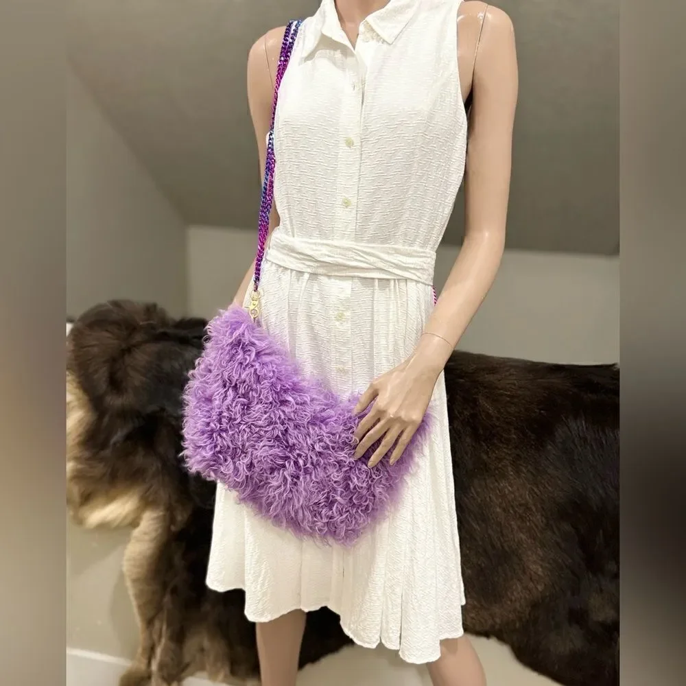 Handmade Lavender Real Curly Shearling Fashion Hobo Bag/Shoulder Bag/Crossbody